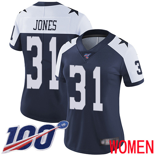 Women Dallas Cowboys Limited Navy Blue Byron Jones Alternate #31 100th Season Vapor Untouchable Throwback NFL Jersey->women nfl jersey->Women Jersey